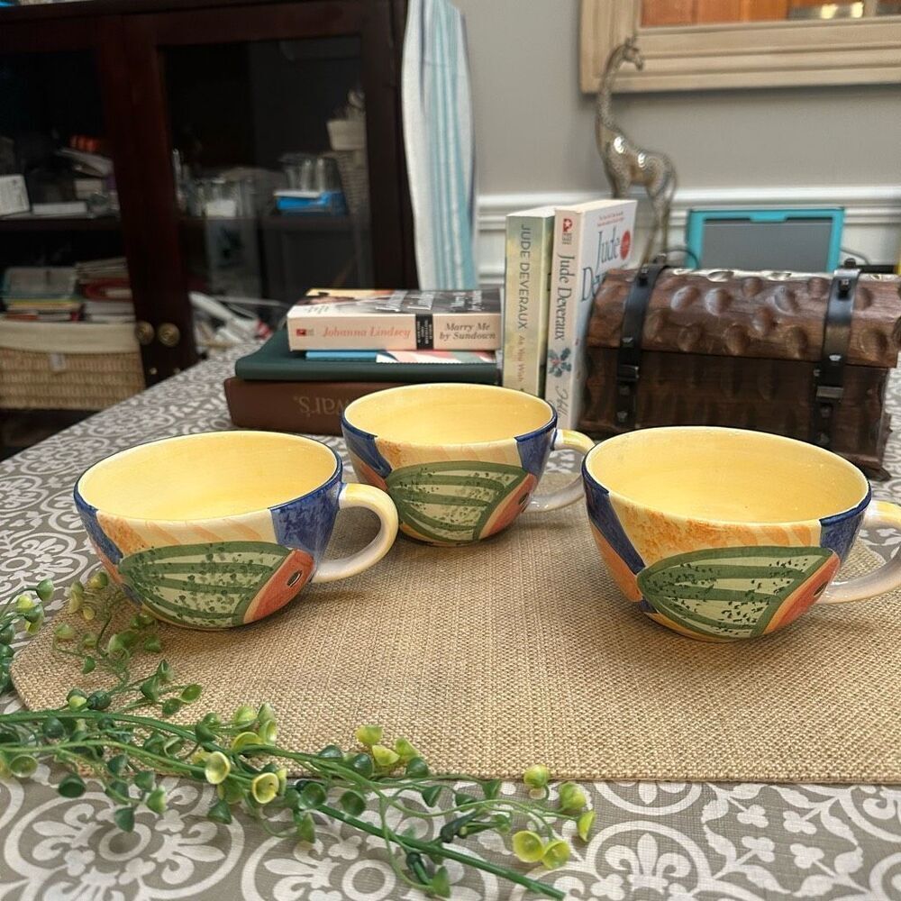 Bella Ceramica Gone Fishing Oversized Ceramic Mugs 3‎ Piece Statement Style